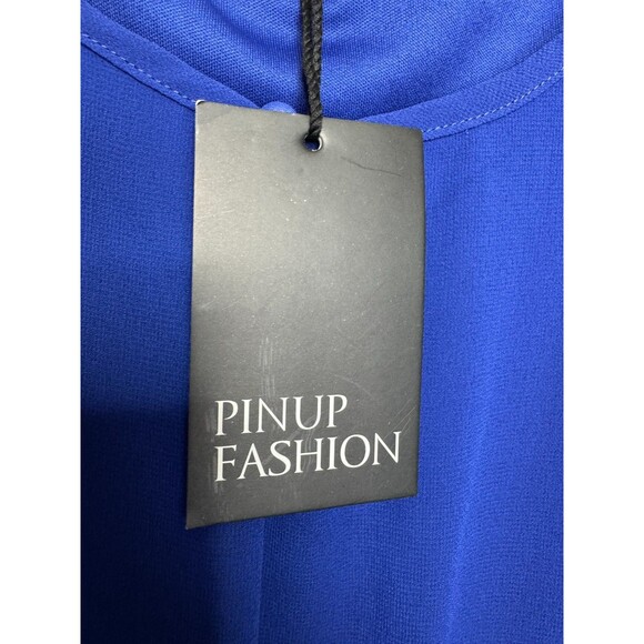 Pinup Fashion Size 24 Midi Cocktail Dress Blue Chiffon Keyhole Neck Flowy NWT - Picture 7 of 14
